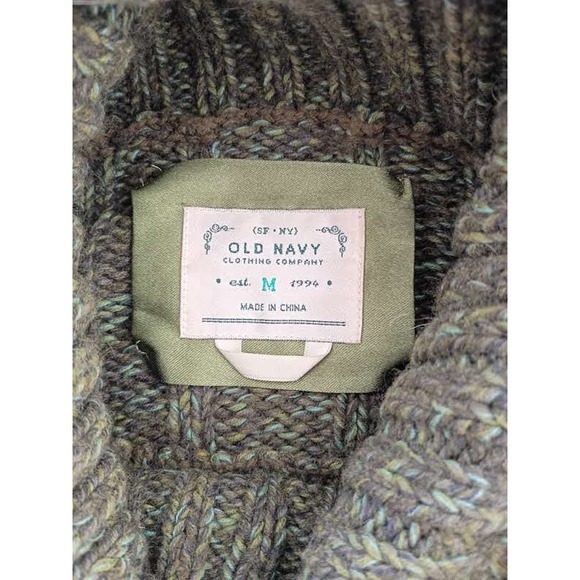 Old Navy Wool Angora Blend Cable Knit Cowl Neck Sweater Green Size Medium - Picture 5 of 8